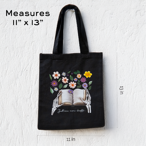 Just One More Chapter Skeleton Canvas Tote - Size
