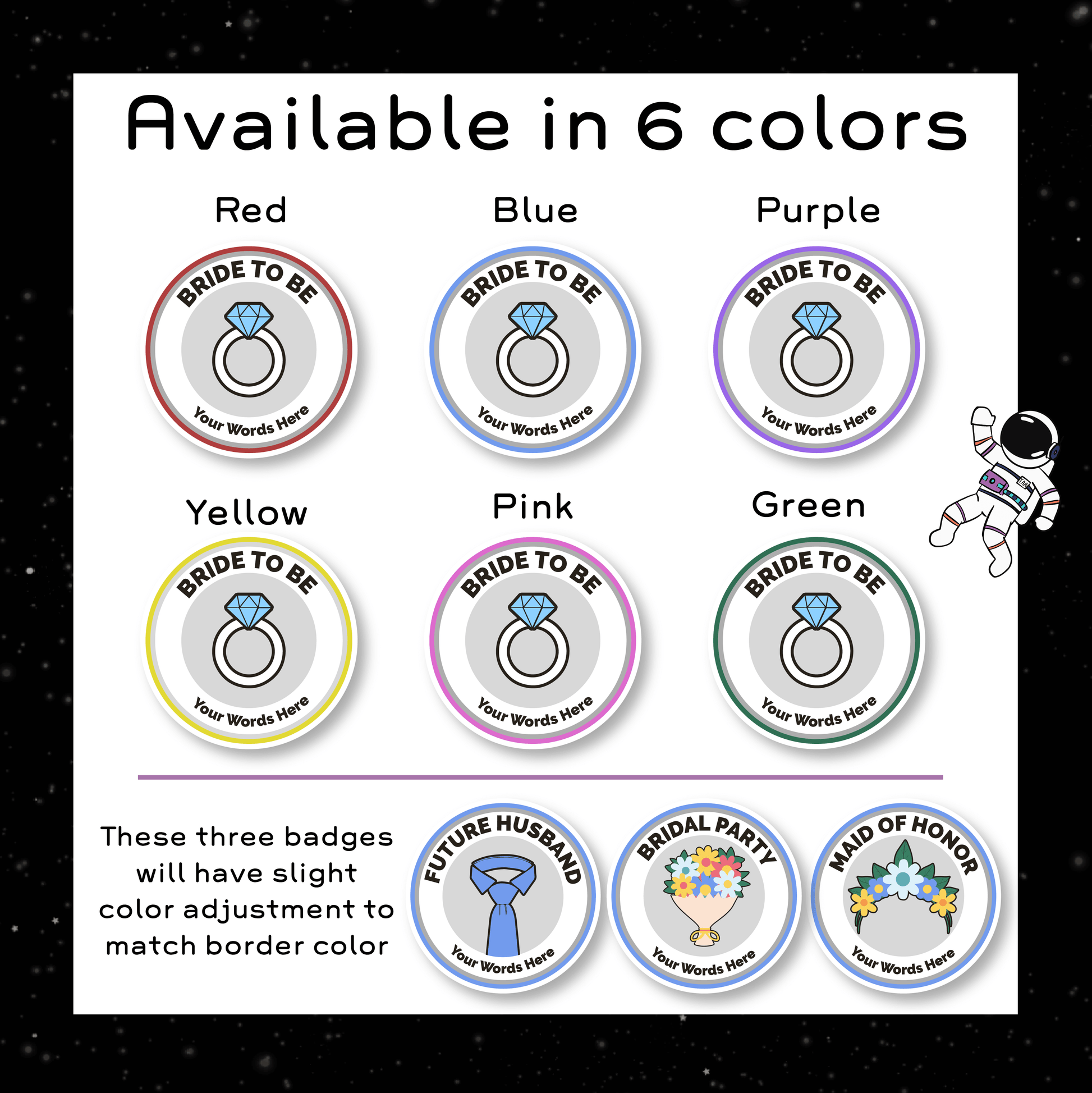 Personalized Bridal Shower Merit Badge Stickers - 6 Colors