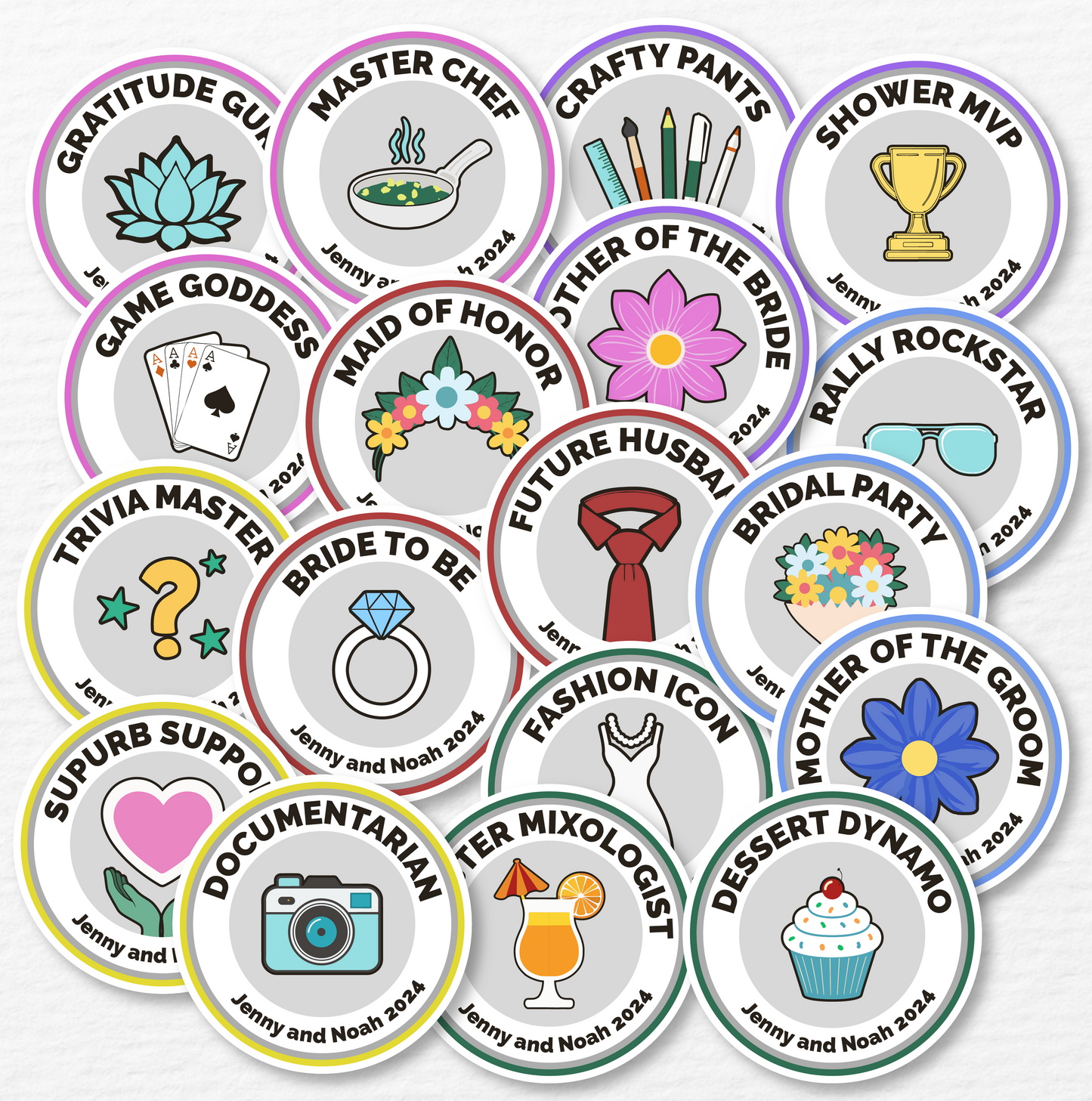 Personalized Bridal Shower Merit Badge Stickers