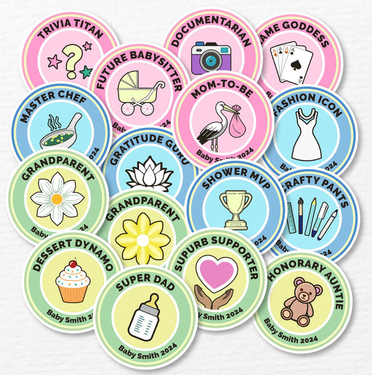 Personalized Baby Shower Favor Merit Badge Sticker